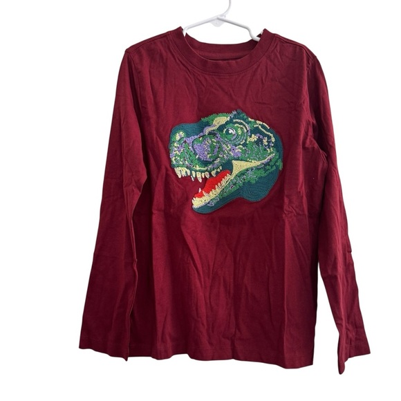 Lands' End Red T-Rex Dinosaur Embroidered Graphic Tee Top Long Sleeve Sz M 8 NEW - Picture 2 of 6
